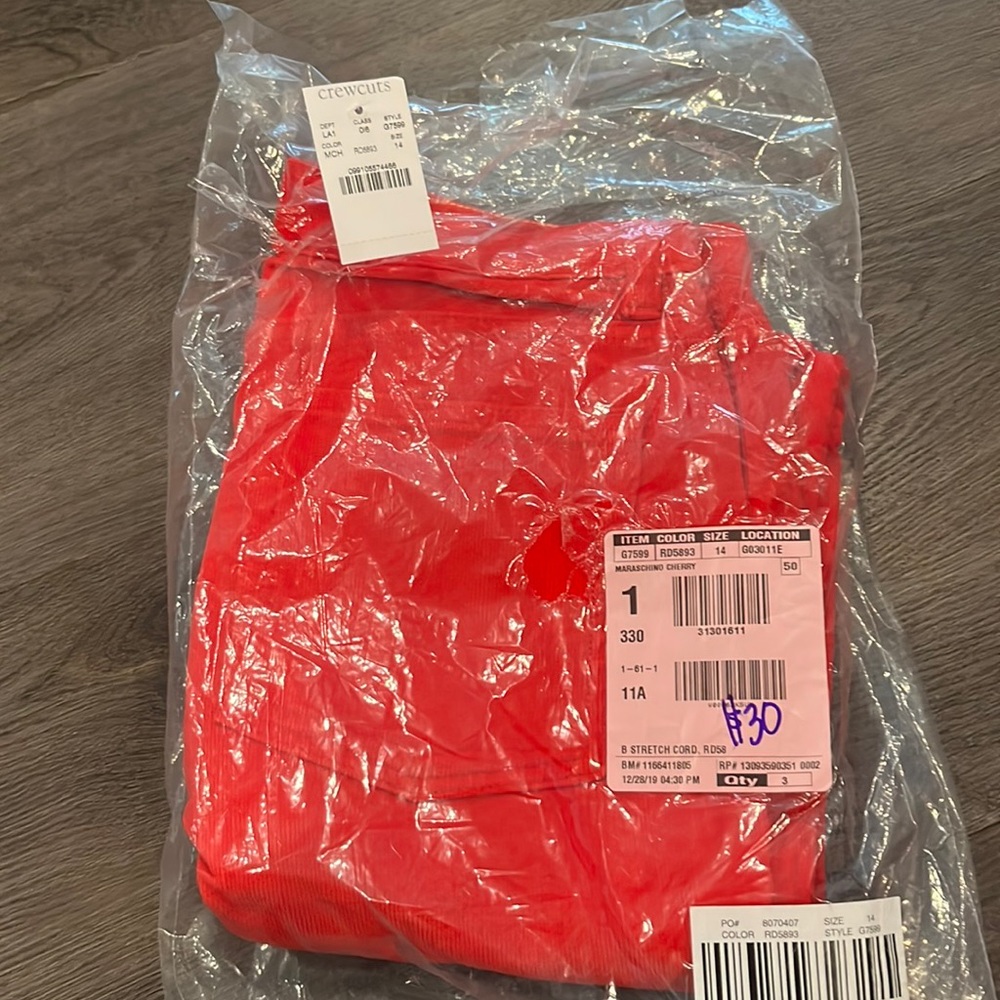 NWT Crewcuts boys 14 red corduroy adjustable 5 pocket jeans/pants!